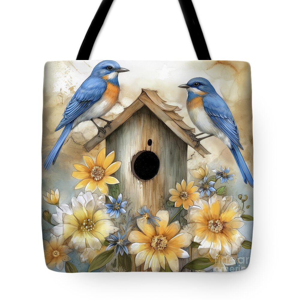 Bluebirds Tote Bag featuring the painting Two Lovely Bluebirds by Tina LeCour