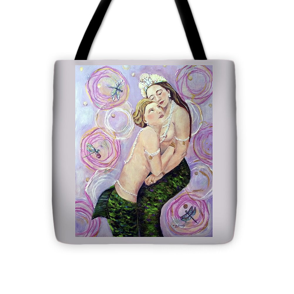 Mermaid Tote Bag featuring the painting Two Mermaids in Pink by Linda Queally by Linda Queally