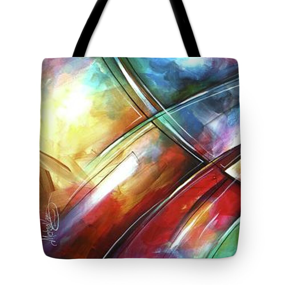 Abstract Tote Bag featuring the painting Two Sides by Michael Lang