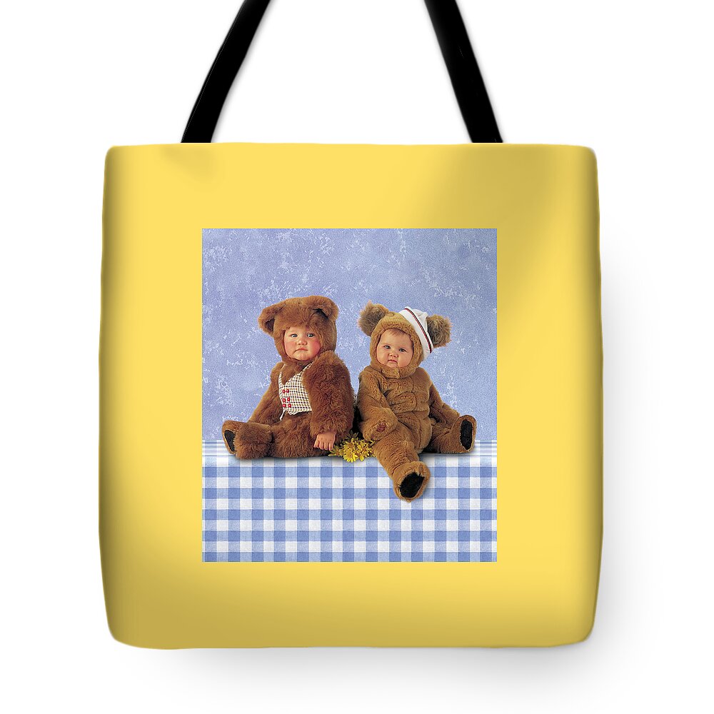  Teddy Bears Tote Bag featuring the photograph Two Teddies by Anne Geddes