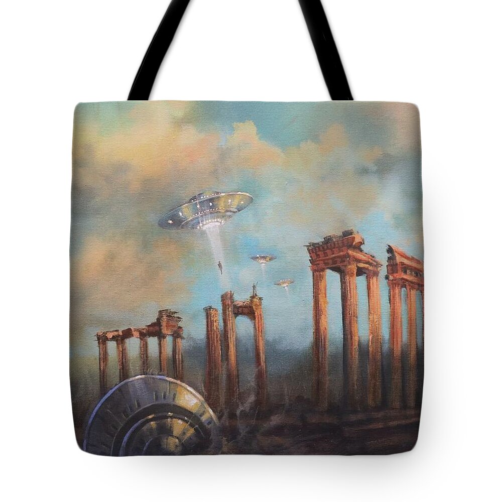 Ufo's Tote Bag featuring the painting UFOs A Rescue Party by Tom Shropshire