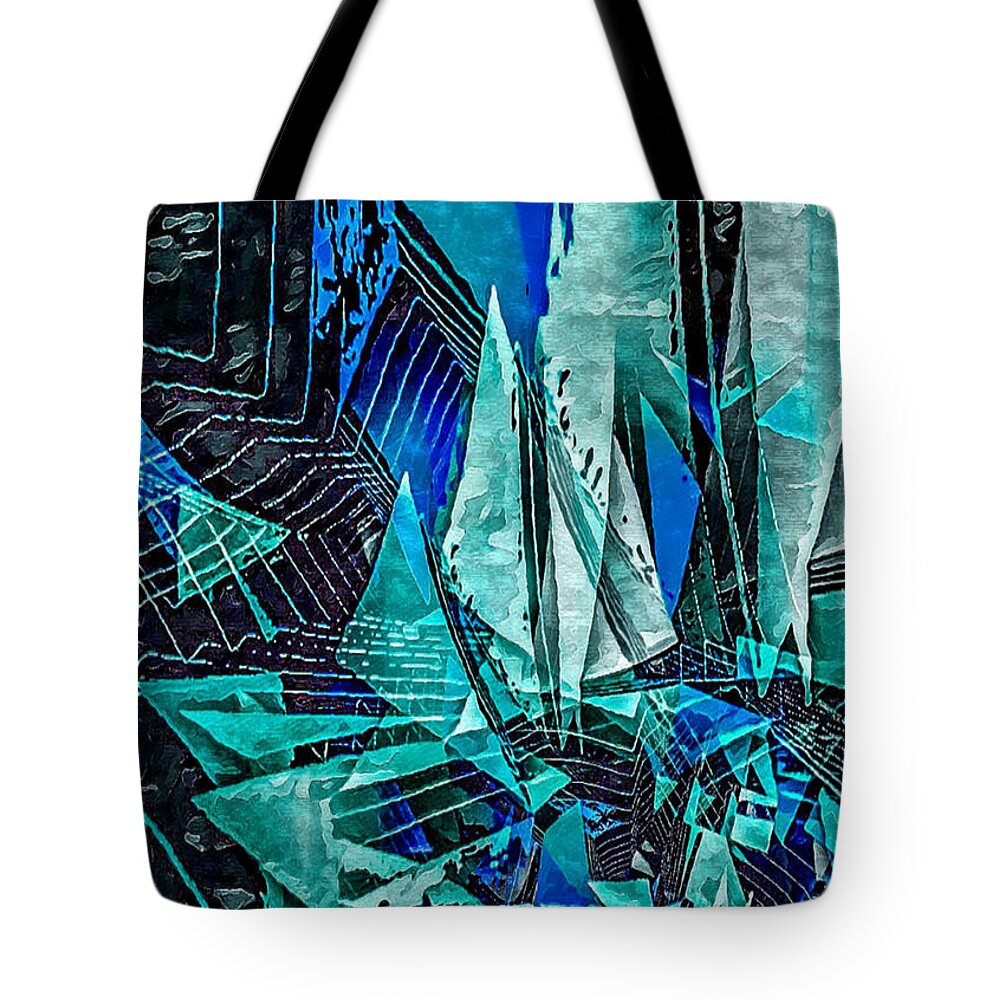 Seascape Tote Bag featuring the digital art Unchartered waters seascape abstract by Silver Pixie