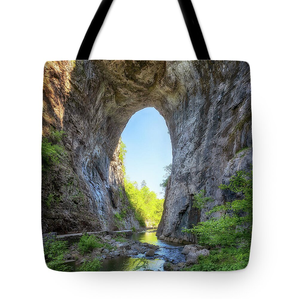 Natural Bridge Tote Bag featuring the photograph Under the Natural Bridge by Susan Rissi Tregoning