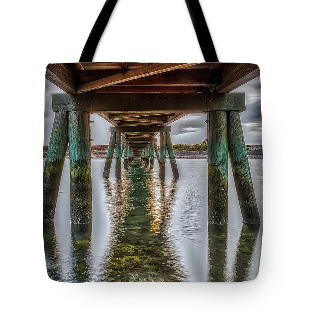 Maine Tote Bag featuring the photograph Underneath the Bridge by Penny Polakoff