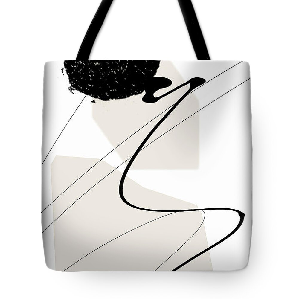 Taupe Modern Art Tote Bag featuring the painting Uneven Elegance No. 2 - Black and Beige Minimalist Art by Lourry Legarde