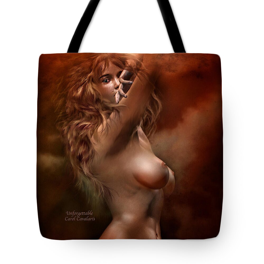 Nude Tote Bag featuring the mixed media Unforgettable by Carol Cavalaris