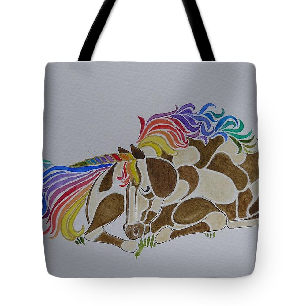 Unicorn Tote Bag featuring the painting Unicorn for little girls by Lisa Mutch
