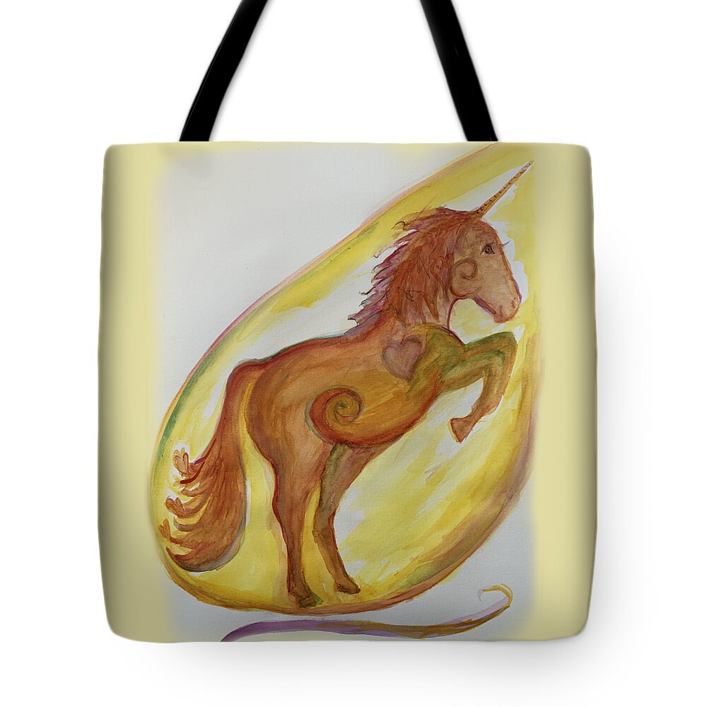 Unicorn Tote Bag featuring the painting Unicorn Rearing by Sandy Rakowitz