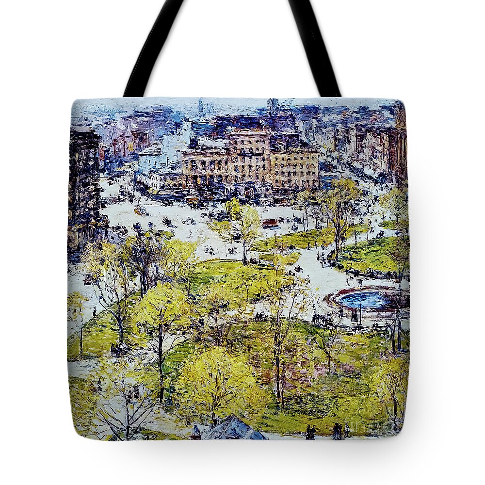 Union Tote Bag featuring the painting Union Square in Spring by Childe Hassam 1896 by Childe Hassam