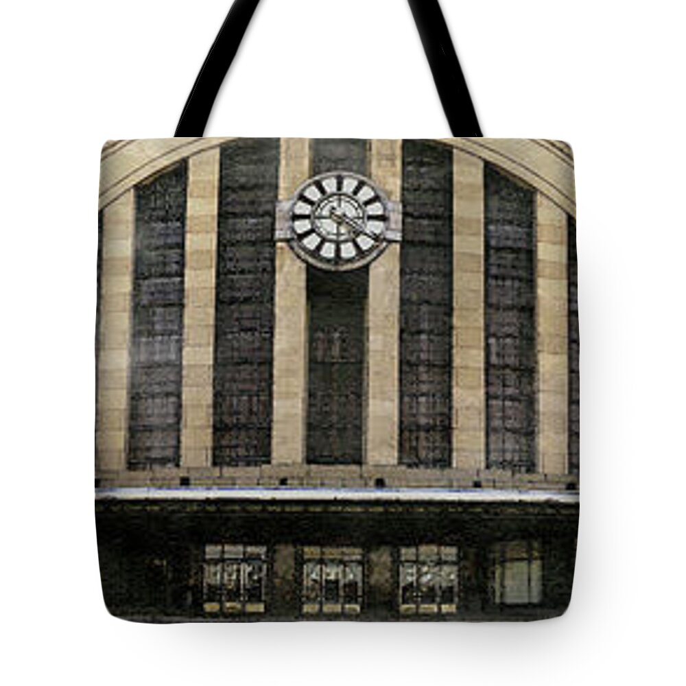 Union Terminal Tote Bag featuring the photograph Union Terminal painterly panorama by Bentley Davis