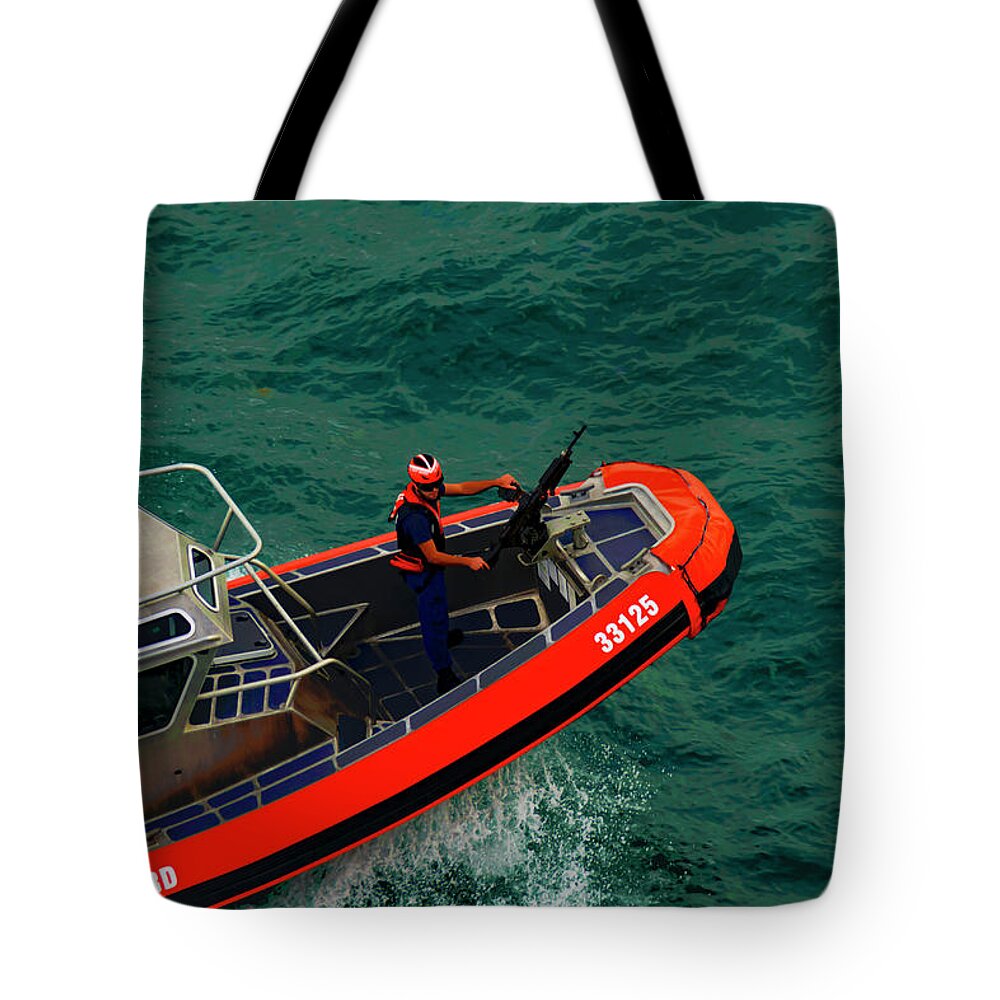 Water; Boat; Travel; Coast Guard Tote Bag featuring the photograph United States Coast Guard #1 by AE Jones