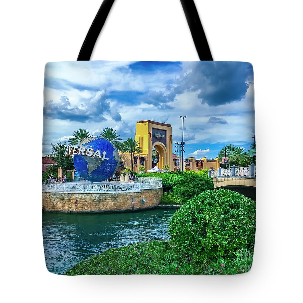 Universal Orlando Resort Tote Bag featuring the photograph Universal Orlando Globe AP01 by Carlos Diaz