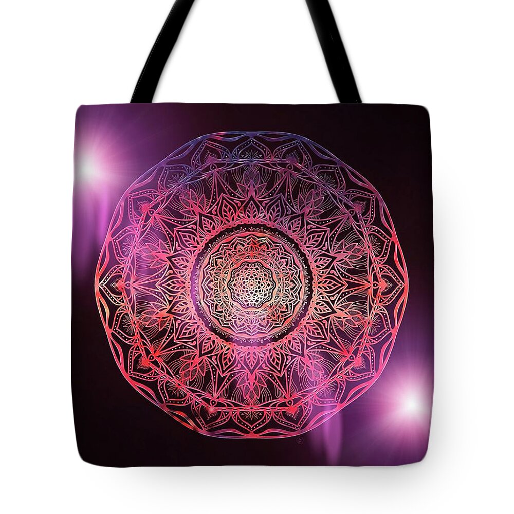 Mandala Tote Bag featuring the digital art Universe Dancing Mandala by Angie Tirado