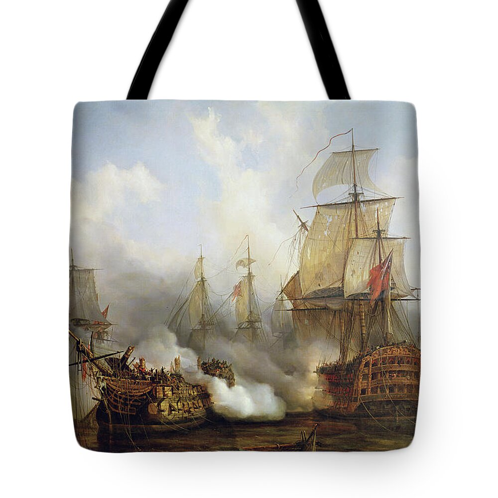 The Tote Bag featuring the painting Unknown title Sea Battle by Auguste Etienne Francois Mayer