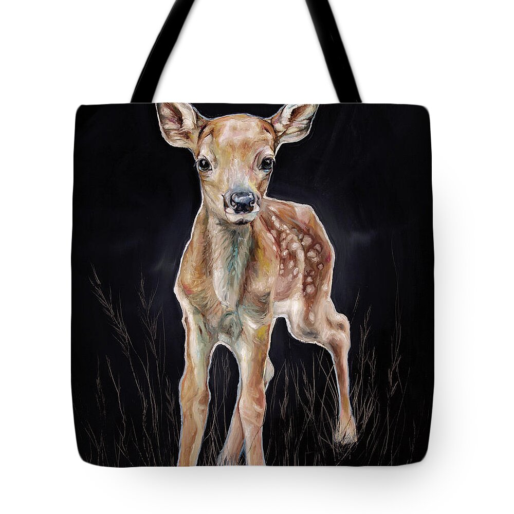 Deer Tote Bag featuring the painting First Steps by Averi Iris