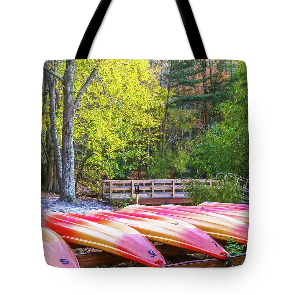 Kayaks Tote Bag featuring the photograph Retiring the Kayaks Until Next Summer by Ola Allen