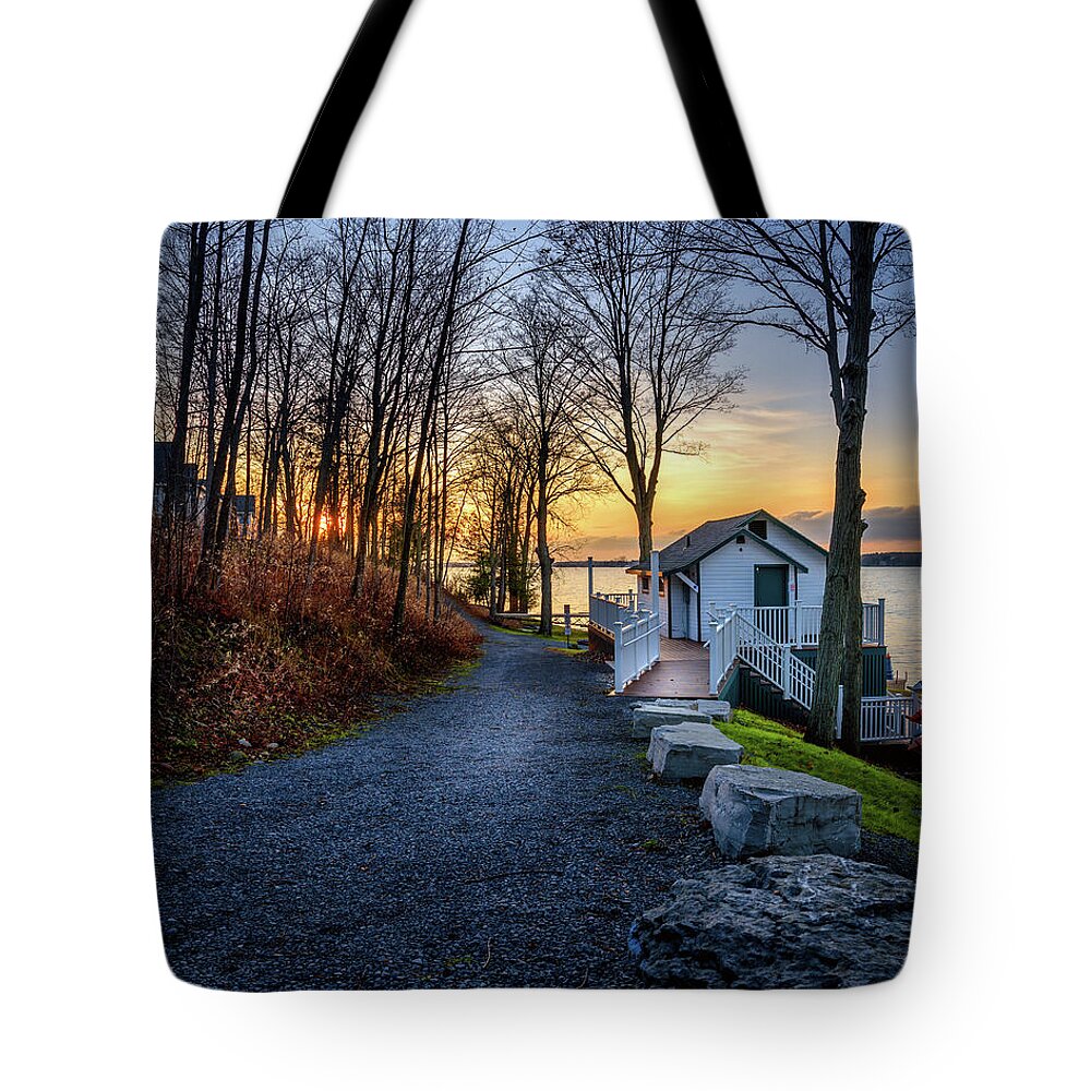 Autumn Tote Bag featuring the photograph Until Next Year Cottage Sunset by Dee Potter