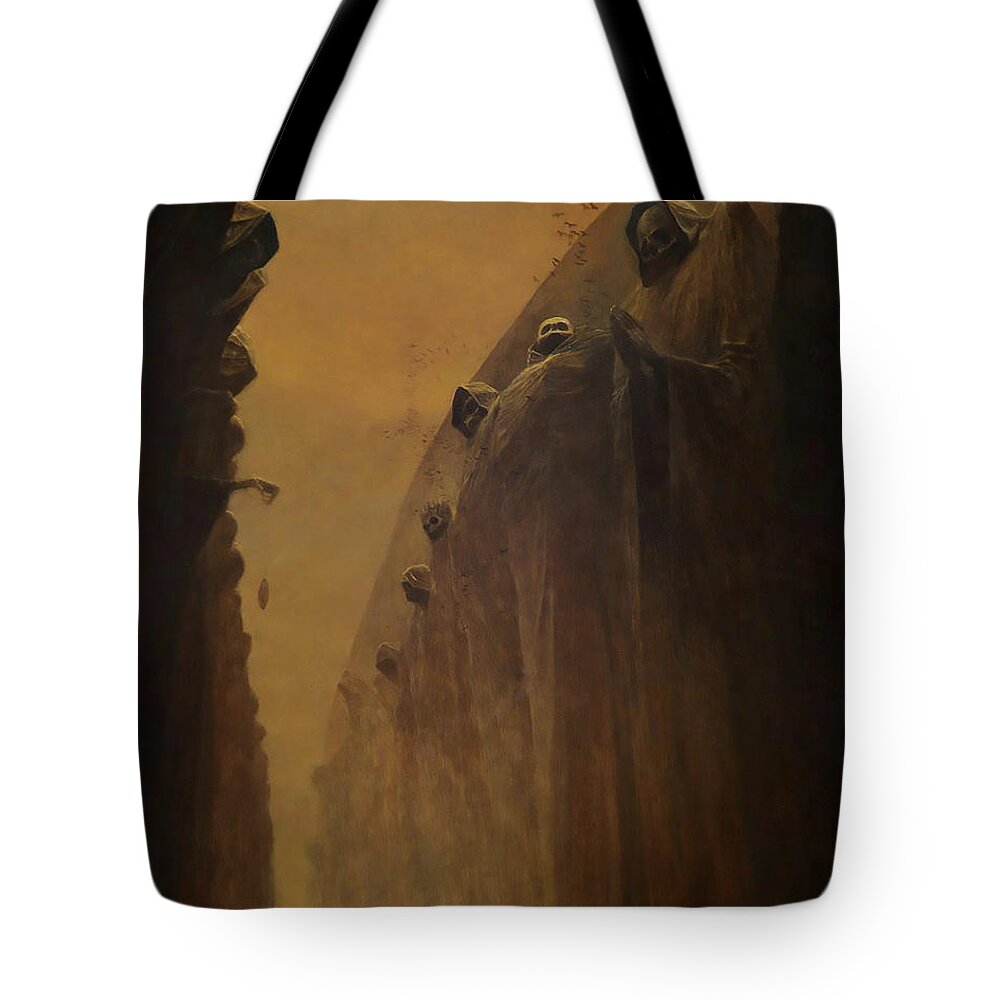 Death Valey Tote Bag featuring the painting Untitled - Death Valey by Zdzislaw Beksinski