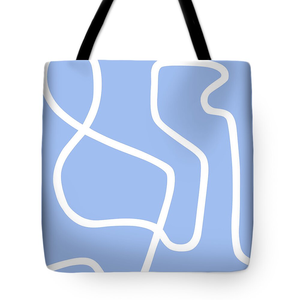 Nikita Coulombe Tote Bag featuring the painting Untitled VIII white line on periwinkle background by Nikita Coulombe