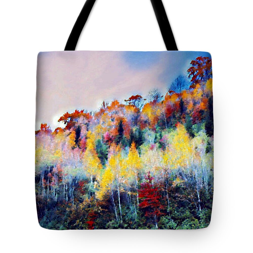 Mountain Tote Bag featuring the mixed media Up the Mountain by Ally White