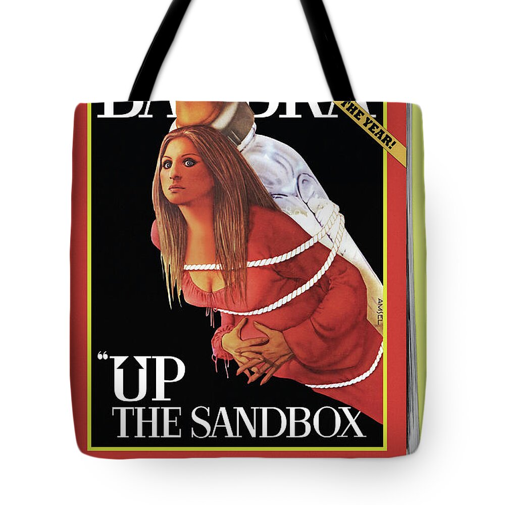 Synopsis Tote Bag featuring the mixed media ''Up the Sandbox'', 1972 - art by Richard Amsel by Movie World Posters