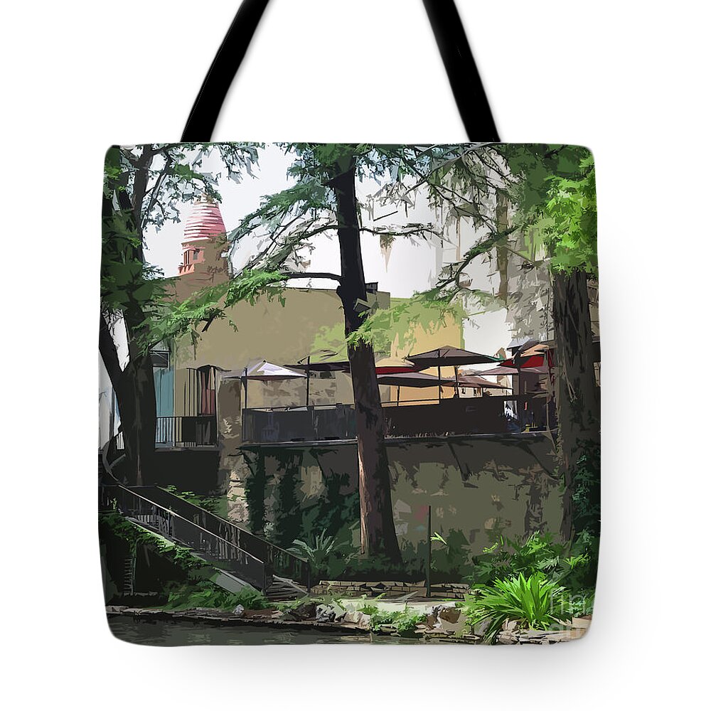 San-antonio Tote Bag featuring the digital art Up To The Cafe by Kirt Tisdale