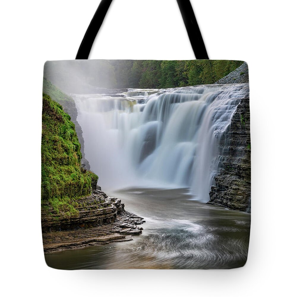 Letchworth Tote Bag featuring the photograph Upper Falls At Letchworth State Park In New York by Jim Vallee