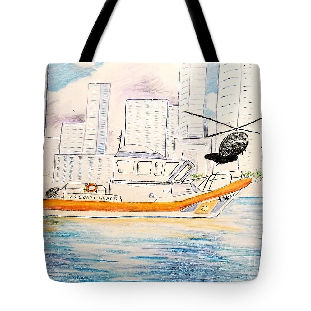 Uscg 45 Tote Bag featuring the drawing USCG Miami 45 Response Boat by Expressions By Stephanie