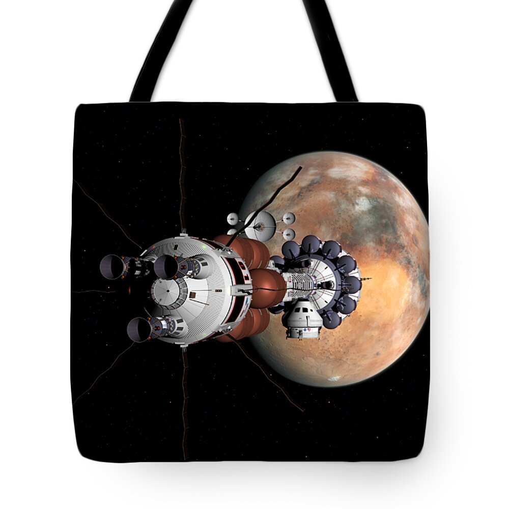 Spaceship Tote Bag featuring the digital art USS Hermes1 destination reached by David Robinson