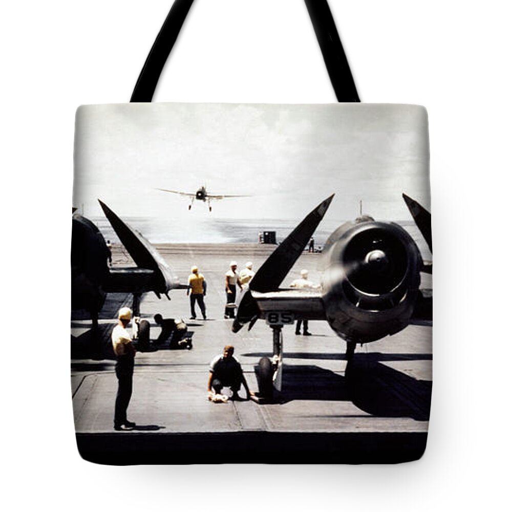 1943 Tote Bag featuring the photograph USS SARATOGA, c1944 by Edward Steichen