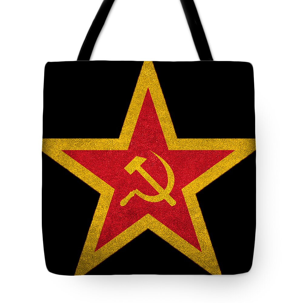 Sign Tote Bag featuring the painting USSR Cold War Soviet Union Flag Communist Star Communism Russia by Tony Rubino