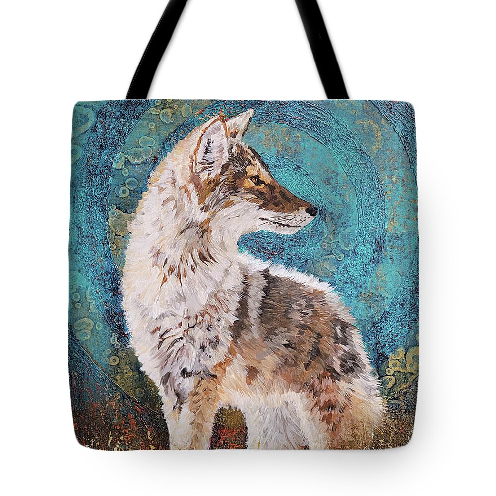 Coyote Tote Bag featuring the painting Utah Desert Coyote - Abstract Realism Animal Art by Shawn Conn