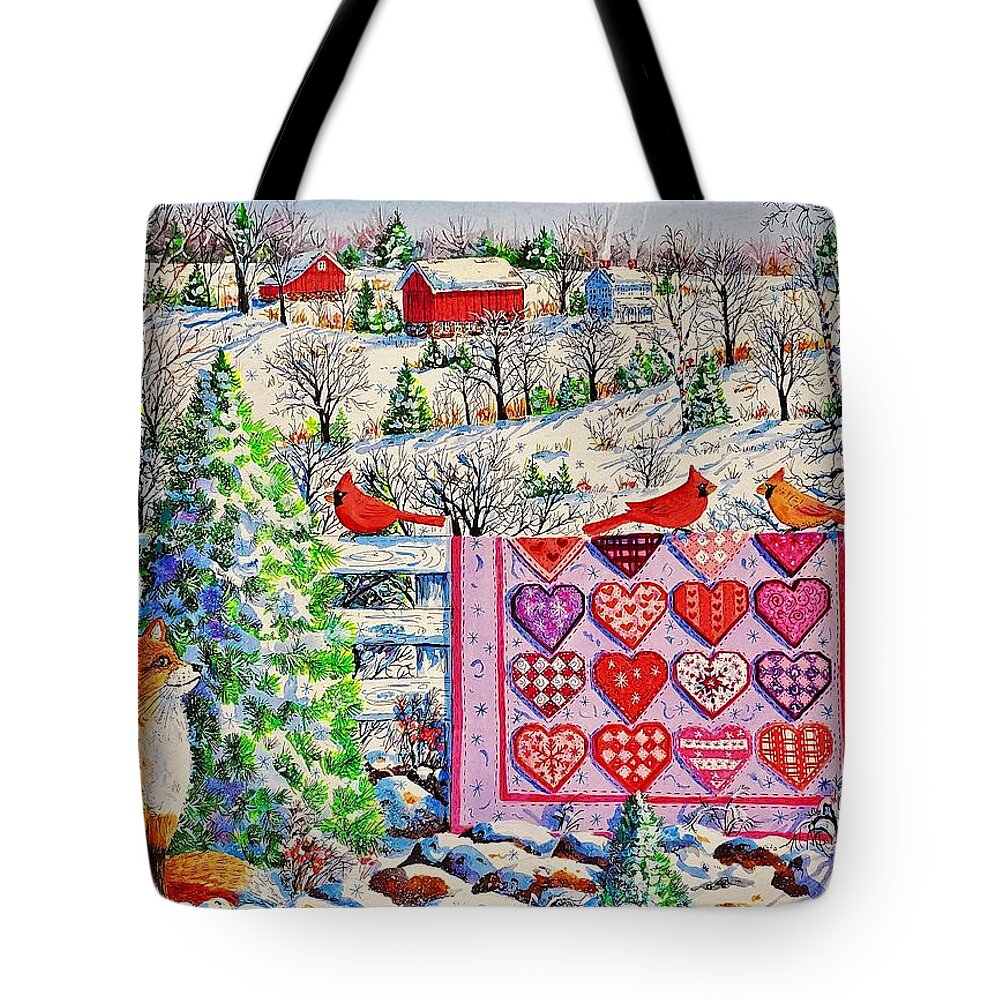 Valentine Tote Bag featuring the painting Valentine Quilt by Diane Phalen
