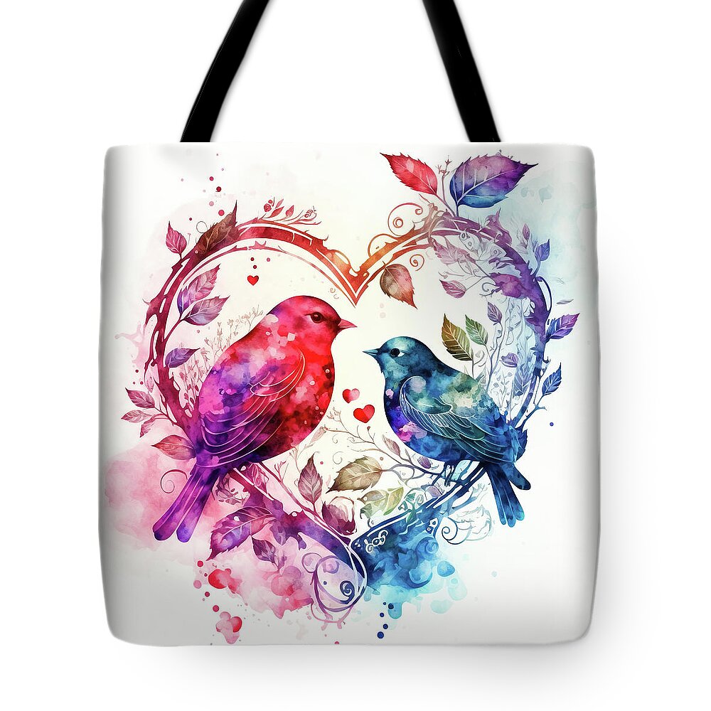 Birds Tote Bag featuring the digital art Valentines Day Art Greetings 08 Bird Couple by Matthias Hauser