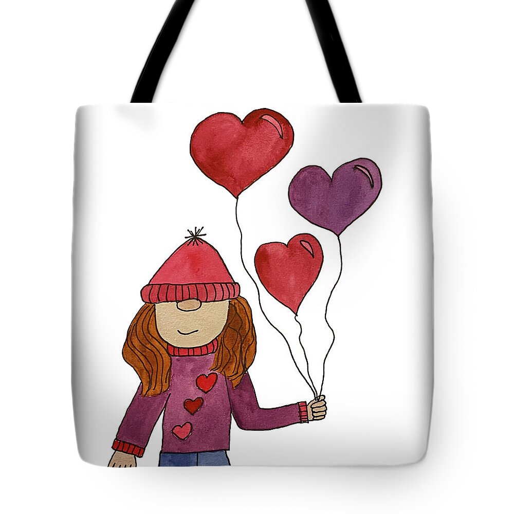Valentine's Day Tote Bag featuring the mixed media Valentine's Day Girl Gnome by Lisa Neuman