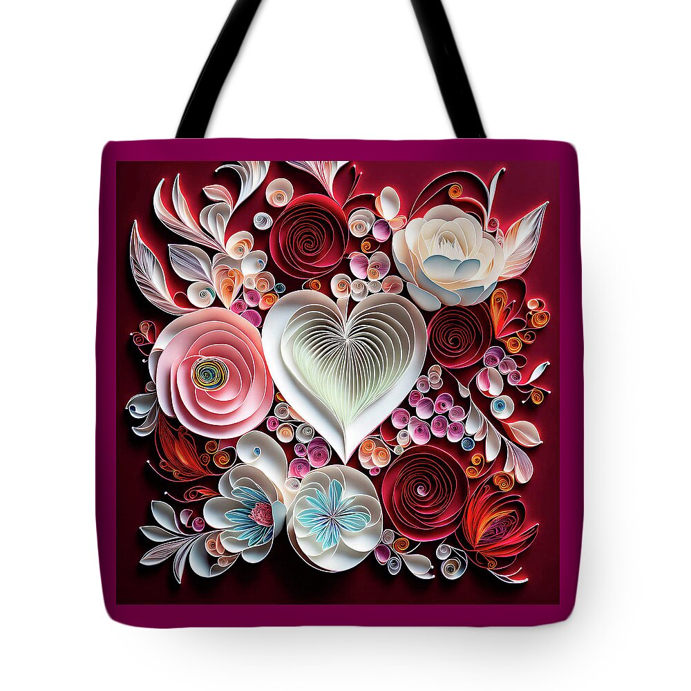 Valentines Tote Bag featuring the digital art Valentines Day Hearts and Flowers by Peggy Collins