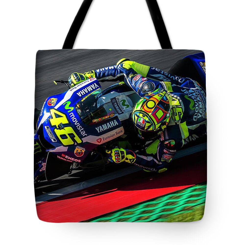 Motogp Tote Bag featuring the photograph Valentino Rossi Austria 2016 by Tony Goldsmith