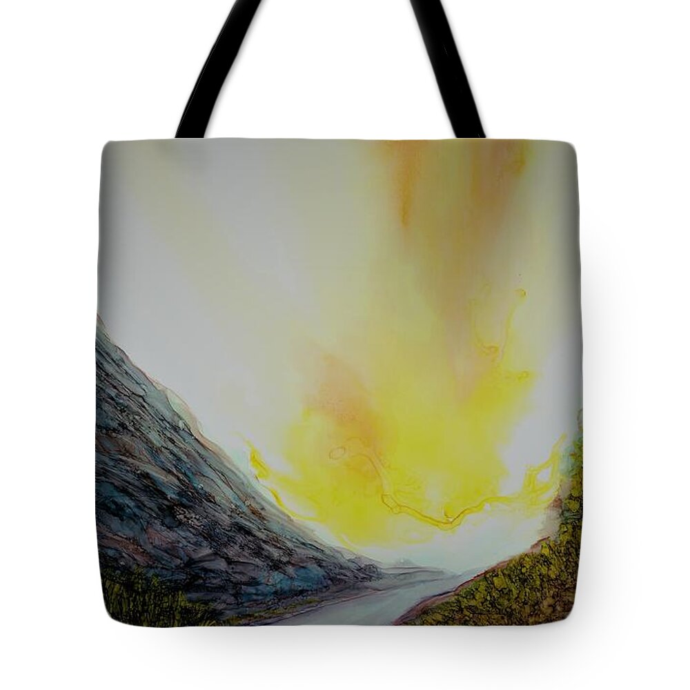 Bright Tote Bag featuring the painting Valley Commute by Angela Marinari