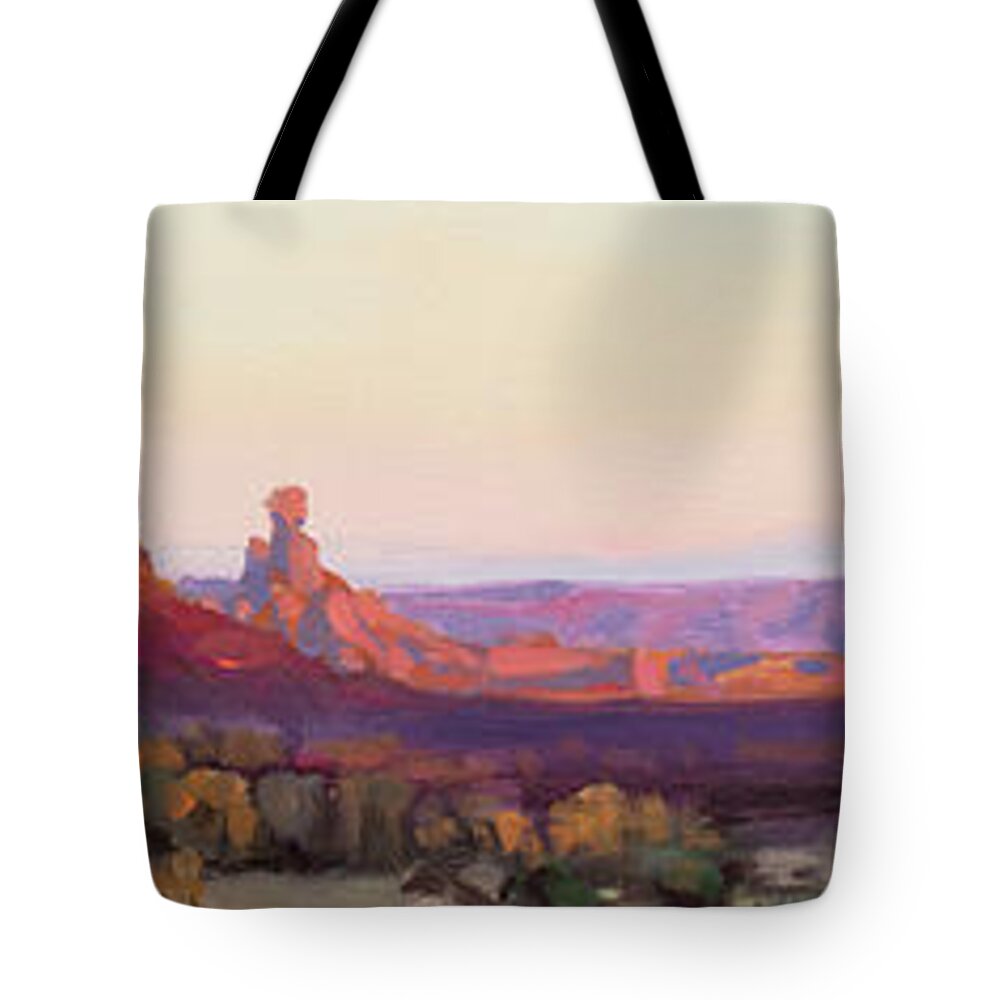 Landscape Tote Bag featuring the painting Valley of the Gods by Steve Henderson