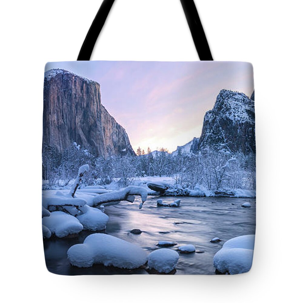 Destinations Tote Bag featuring the photograph Valley Winter Dawn Pano by Jonathan Nguyen