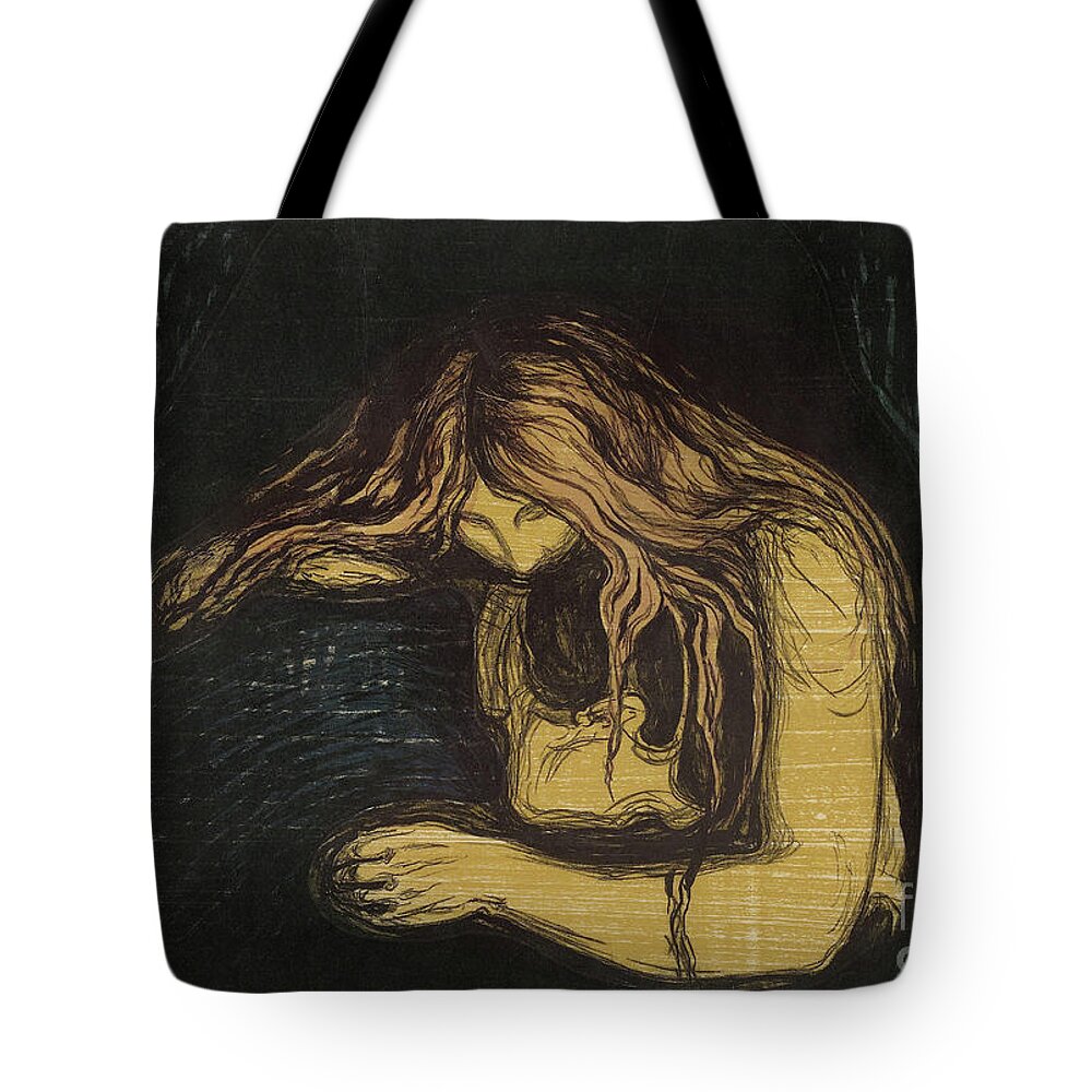 Love And Pain Tote Bag featuring the painting Vampire, 1895 to 1902 by Edvard Munch