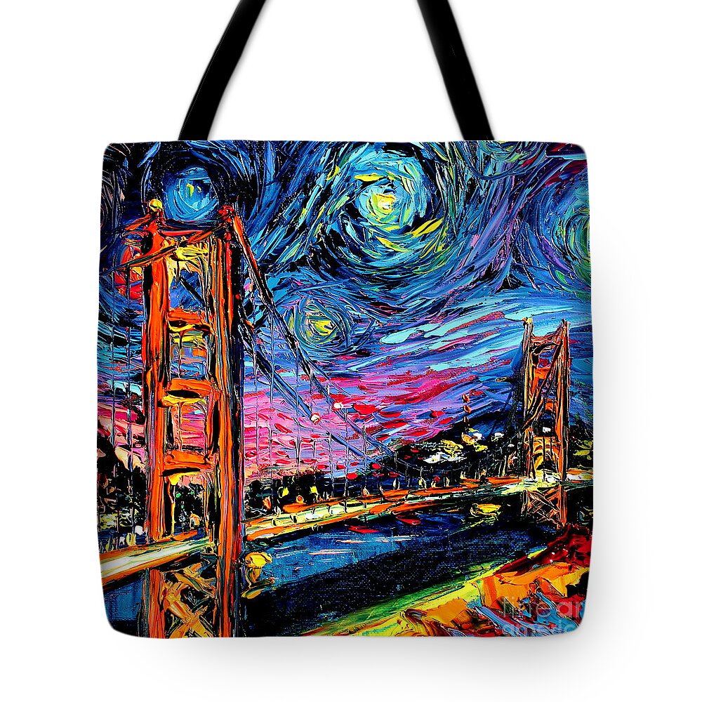 Golden Gate Bridge Tote Bag featuring the painting van Gogh Never Saw Golden Gate by Aja Trier