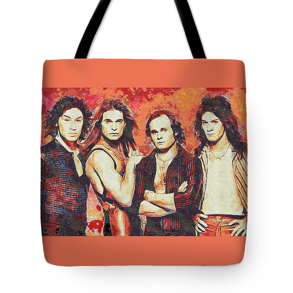 Van Halen Tote Bag featuring the mixed media Van Halen Art And The Cradle Will Rock by The Rocker Chic