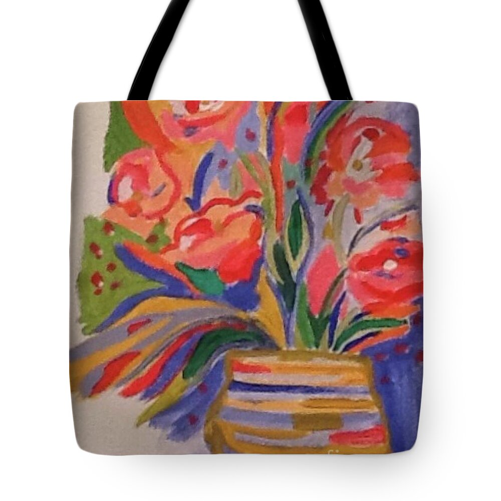 Original Art Work Tote Bag featuring the painting Vase of Flowers by Theresa Honeycheck