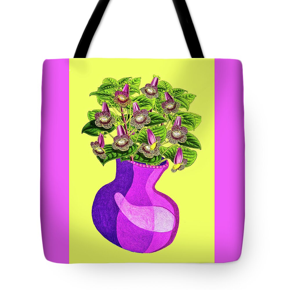 Bouquet Art Tote Bag featuring the mixed media Vase of purple flowers by Lorena Cassady