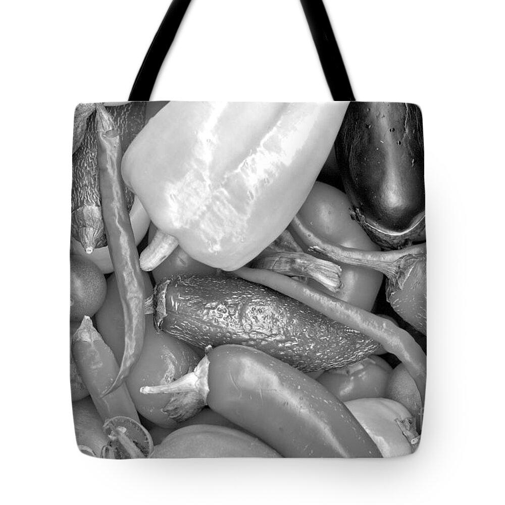 Peppers Tote Bag featuring the photograph Vegetable Textures And Colors Black And White by Adam Jewell