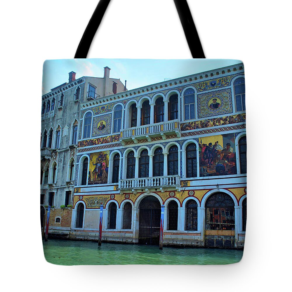 Venice Tote Bag featuring the photograph Venetian Canal House with Murals by Matthew DeGrushe