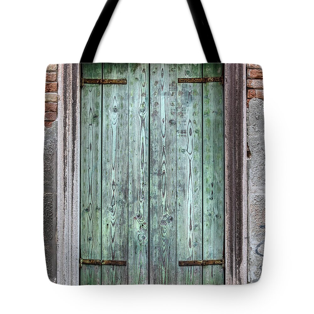 Venice Tote Bag featuring the photograph Venice Green Wood Window by David Letts
