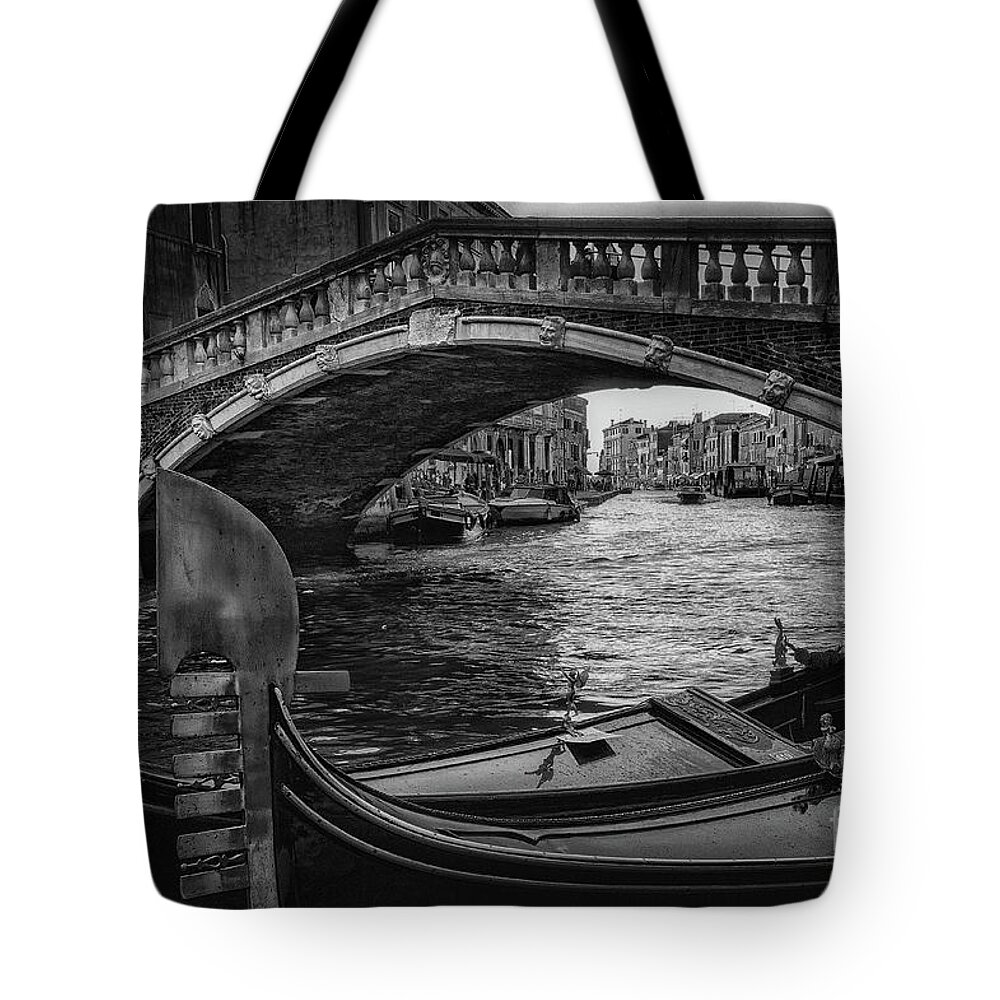 Gondola Tote Bag featuring the photograph Venice Ponte delle Guglie bnw by The P