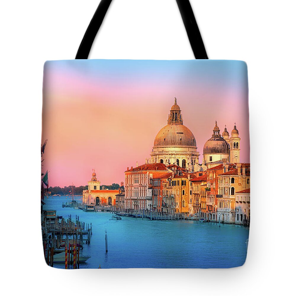 Sunset Tote Bag featuring the photograph Venice sunset on Canal Grande by The P